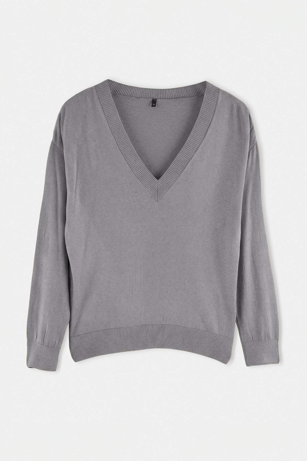 Trendyolmilla Wardrope Essenstials Gri Derin V Yaka Basic Triko Kazak TWOAW27KZ00121