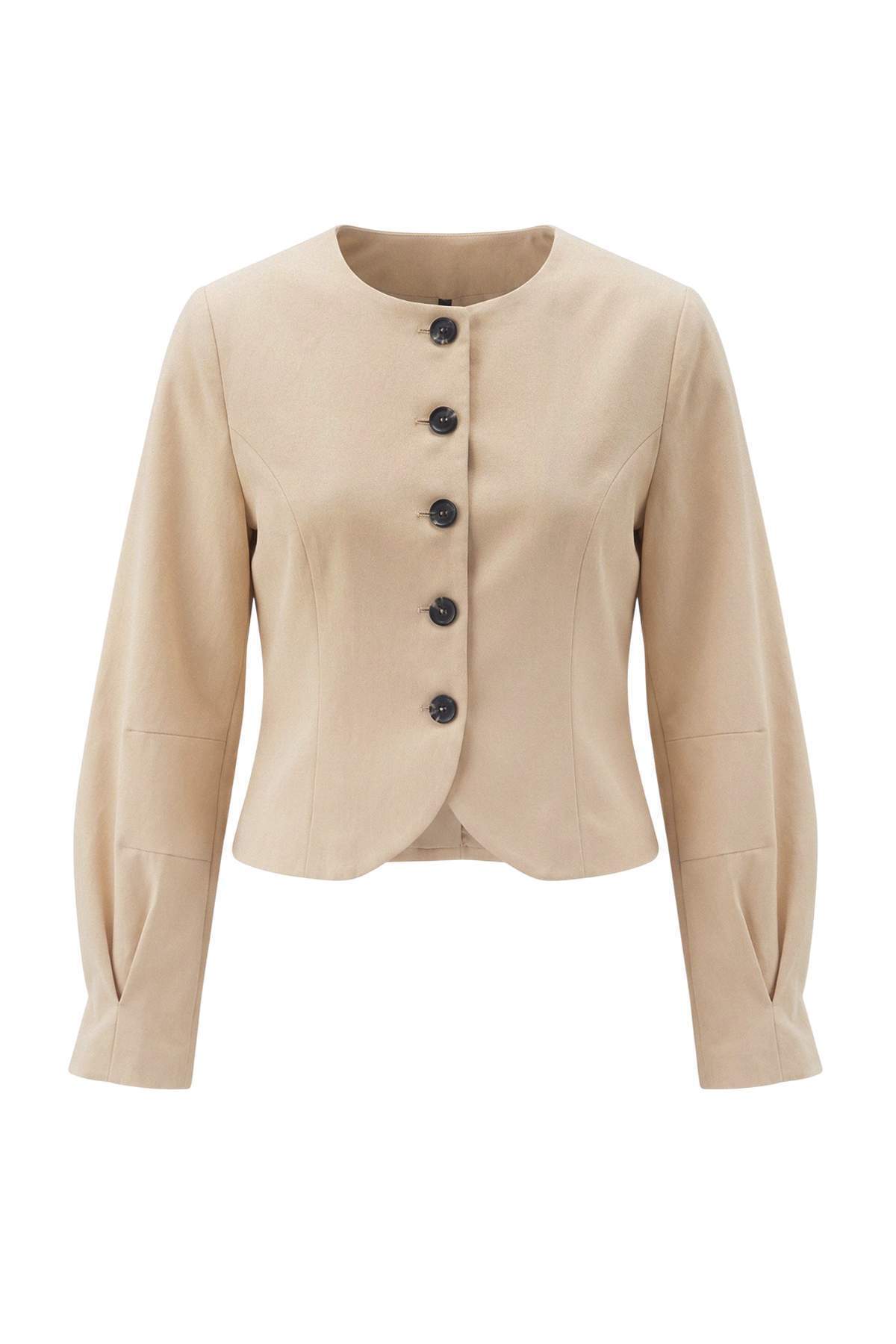 Trendyolmilla Bej Kolları Pili Detaylı Dokuma Ceket TWOSS26CE00062