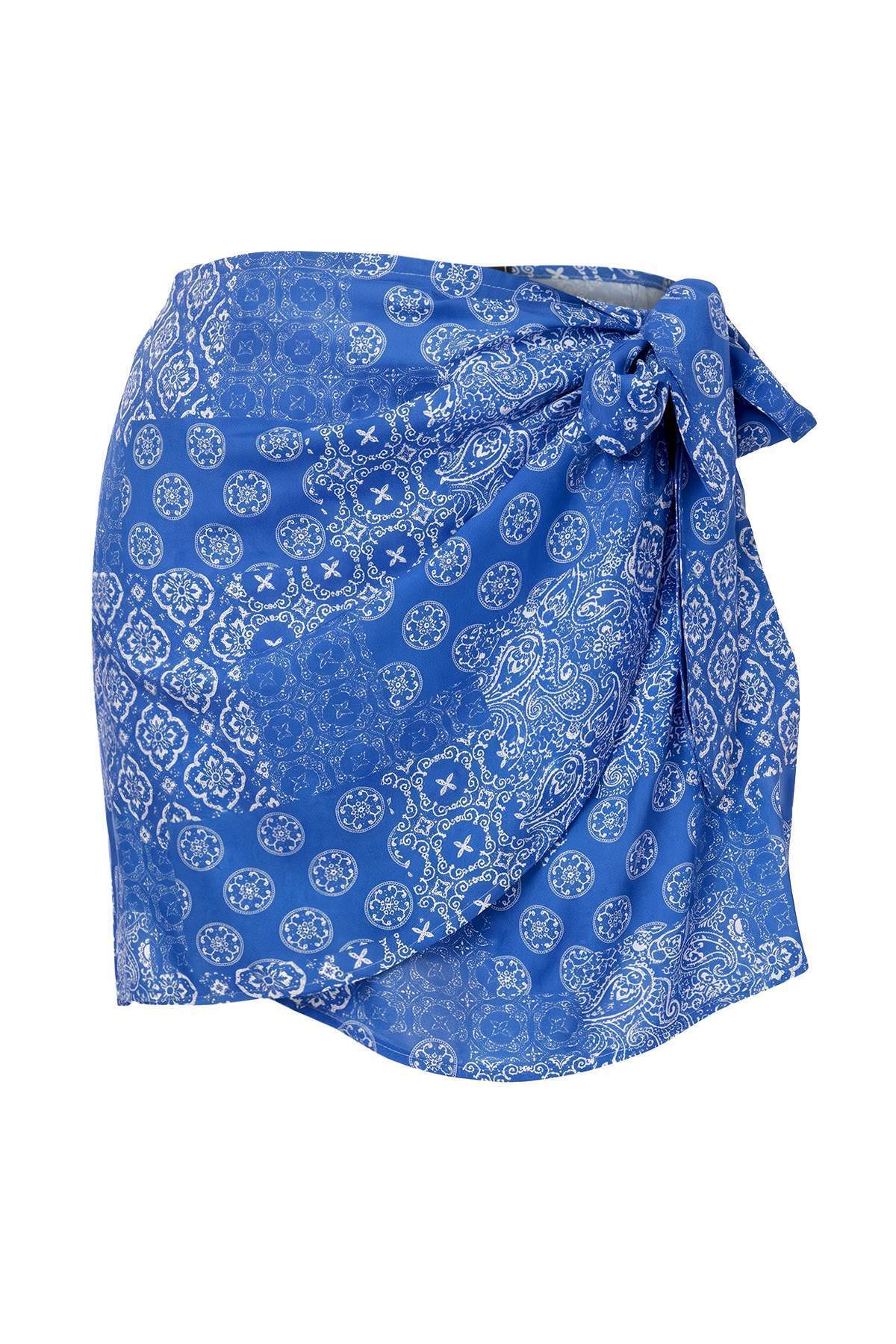 Trendyolmilla Mavi-Çok Renkli Etnik Kısa / Mini Dokuma 100% Polyester/Pamuk Etek TBESS26ET00020