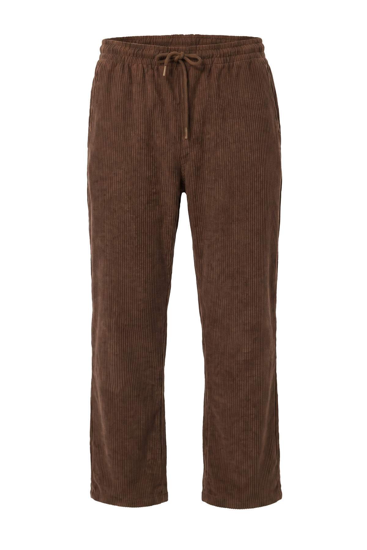 Trendyolmilla Man Kahverengi Kadife Beli Lastikli Normal/Regular Fit Erkek Pantolon TMNAW27PL00006