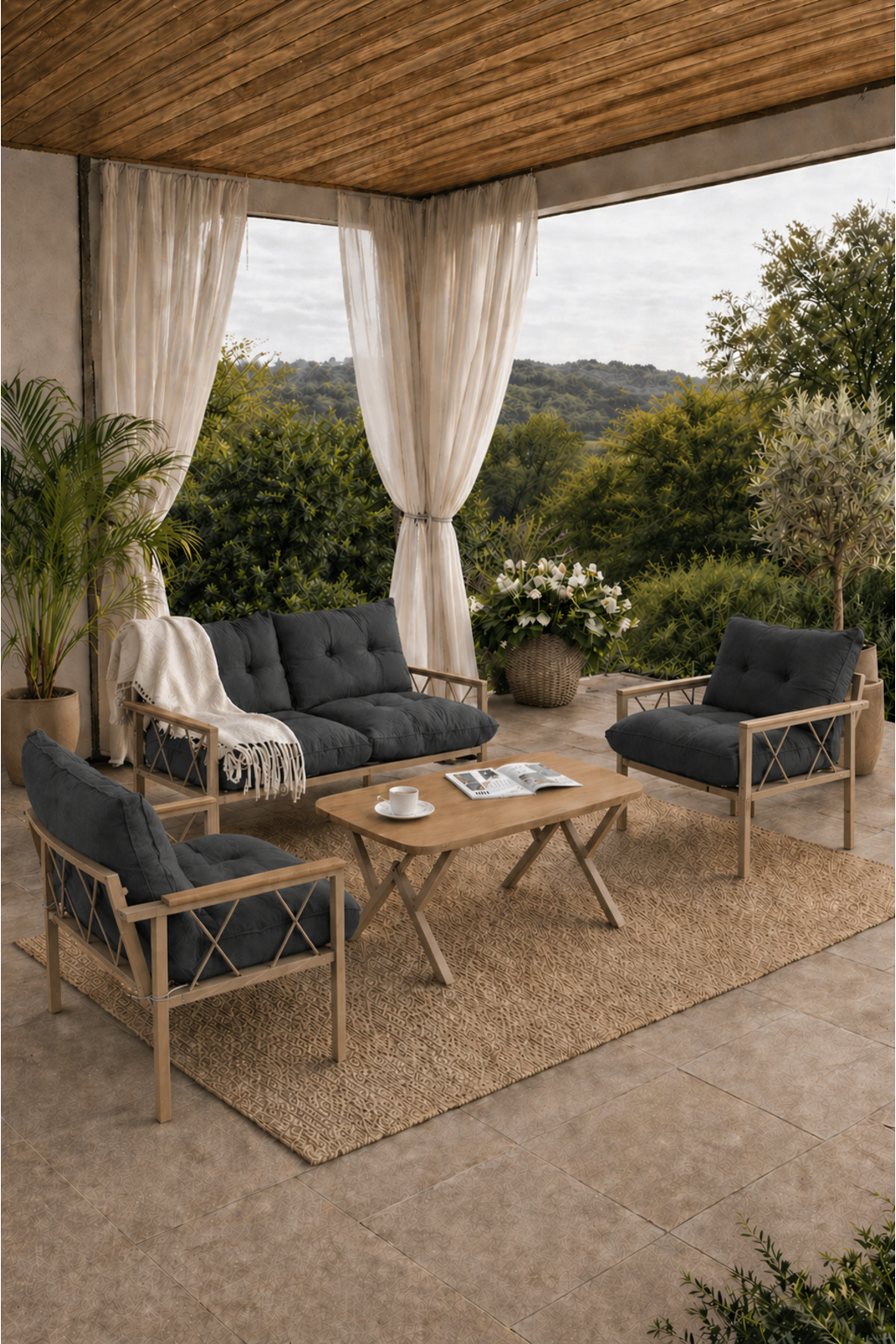 Miray Cappuccino 211 Table Anthracite Zippered Buttoned Garden Seating Group Balcony Seating Set Living Room