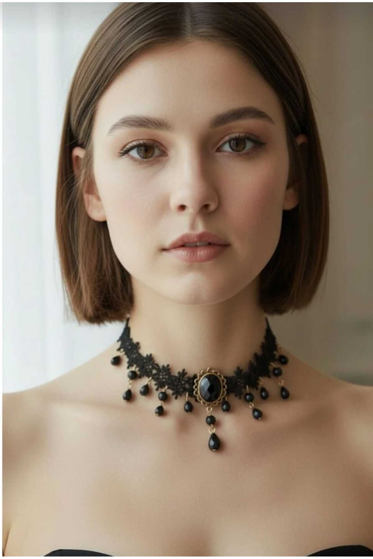 Vintage Black Lace Gothic Necklace - Lace Choker Necklace Adjustable Chain,