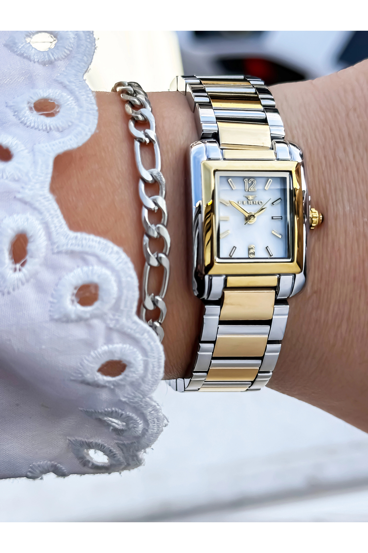 Yellow & Silver Steel Band Women Wrist Watch FM88210A-D 3 ATM Waterproof Gift with 2 Years Warranty