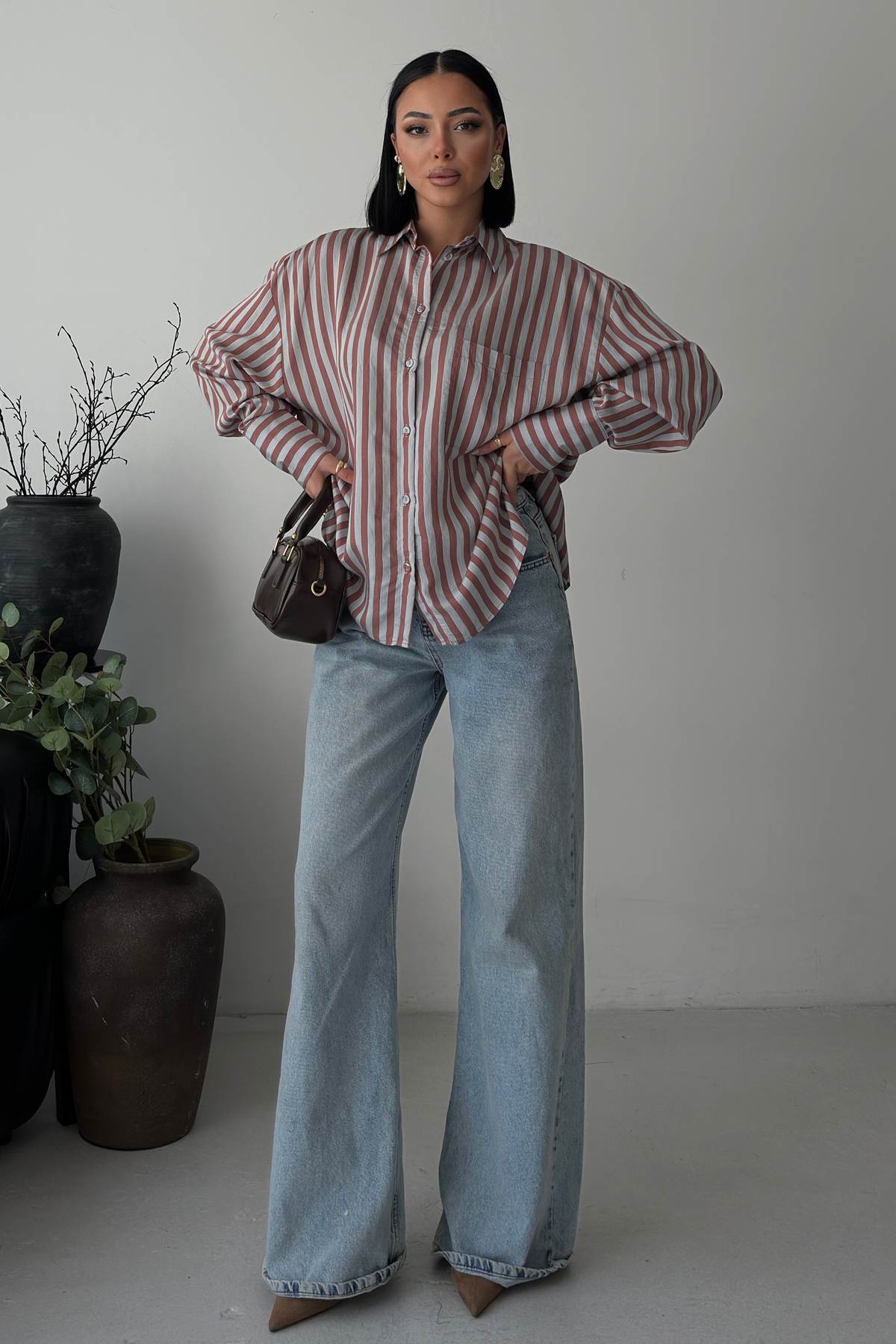 Striped Oversize Basic Shirt 3504