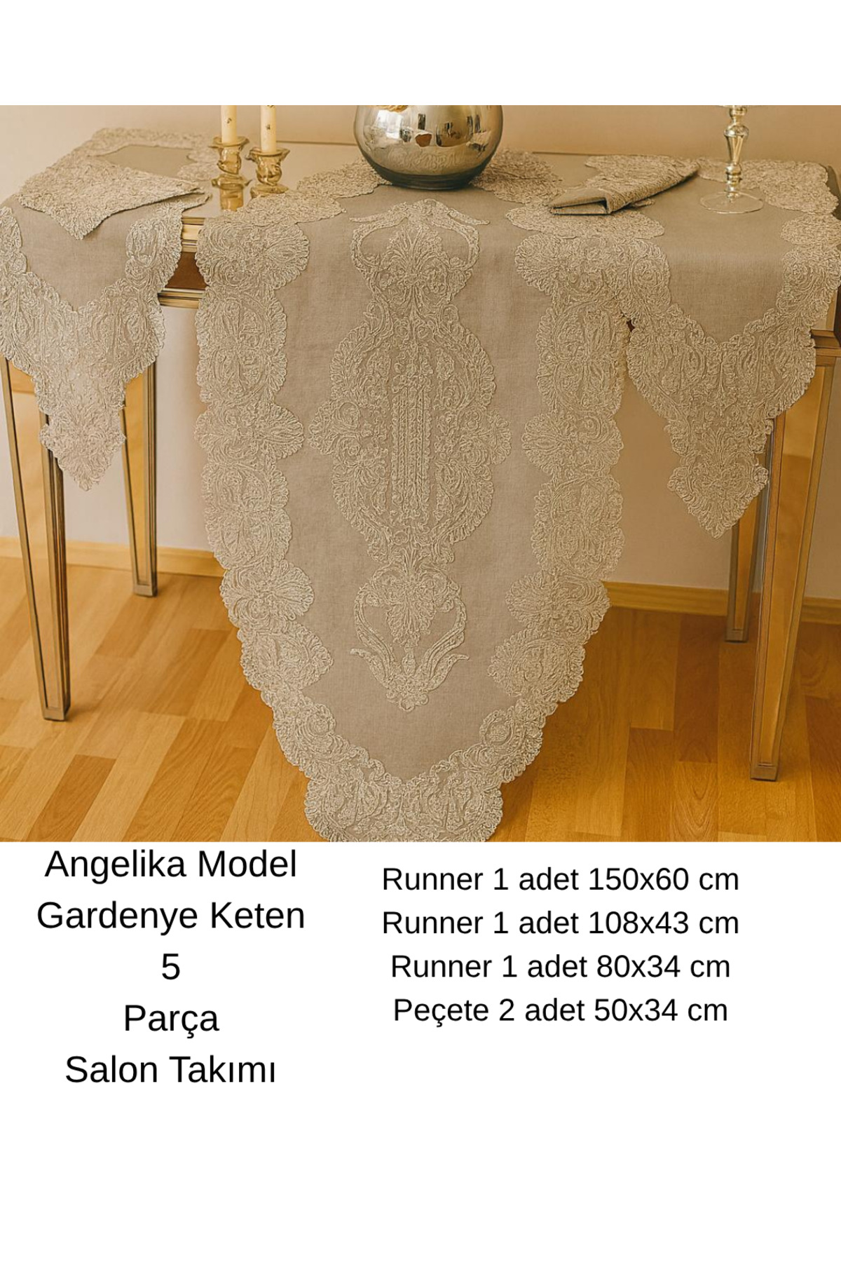 Lounge Set 5-Piece Linen French Lace Trouble-Free Runner-Ranir Set Dowry Lounge Set Angelika