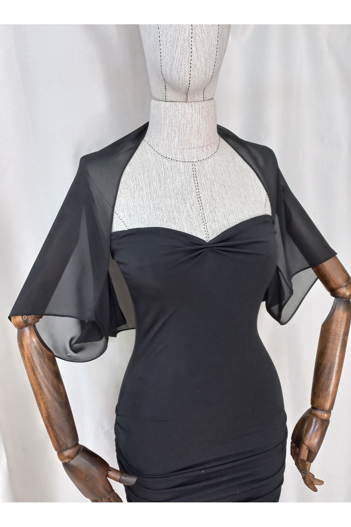 es moda shop Ariane şifon kısa kollu şal siyah görsel 8