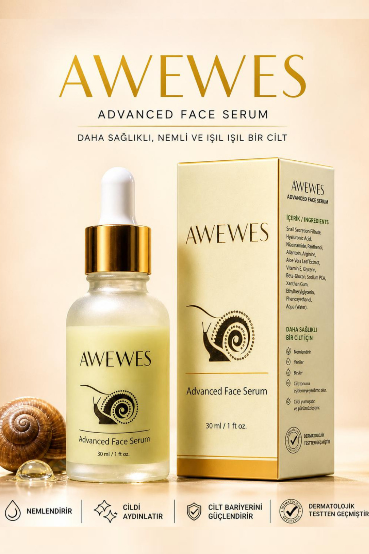 Yaşlanma & Leke Karşıtı Ton Eşitleyici Salyangoz özlü- Niacinamide - Panthenol Yüz Serumu 30 ML — salyangoz serum1