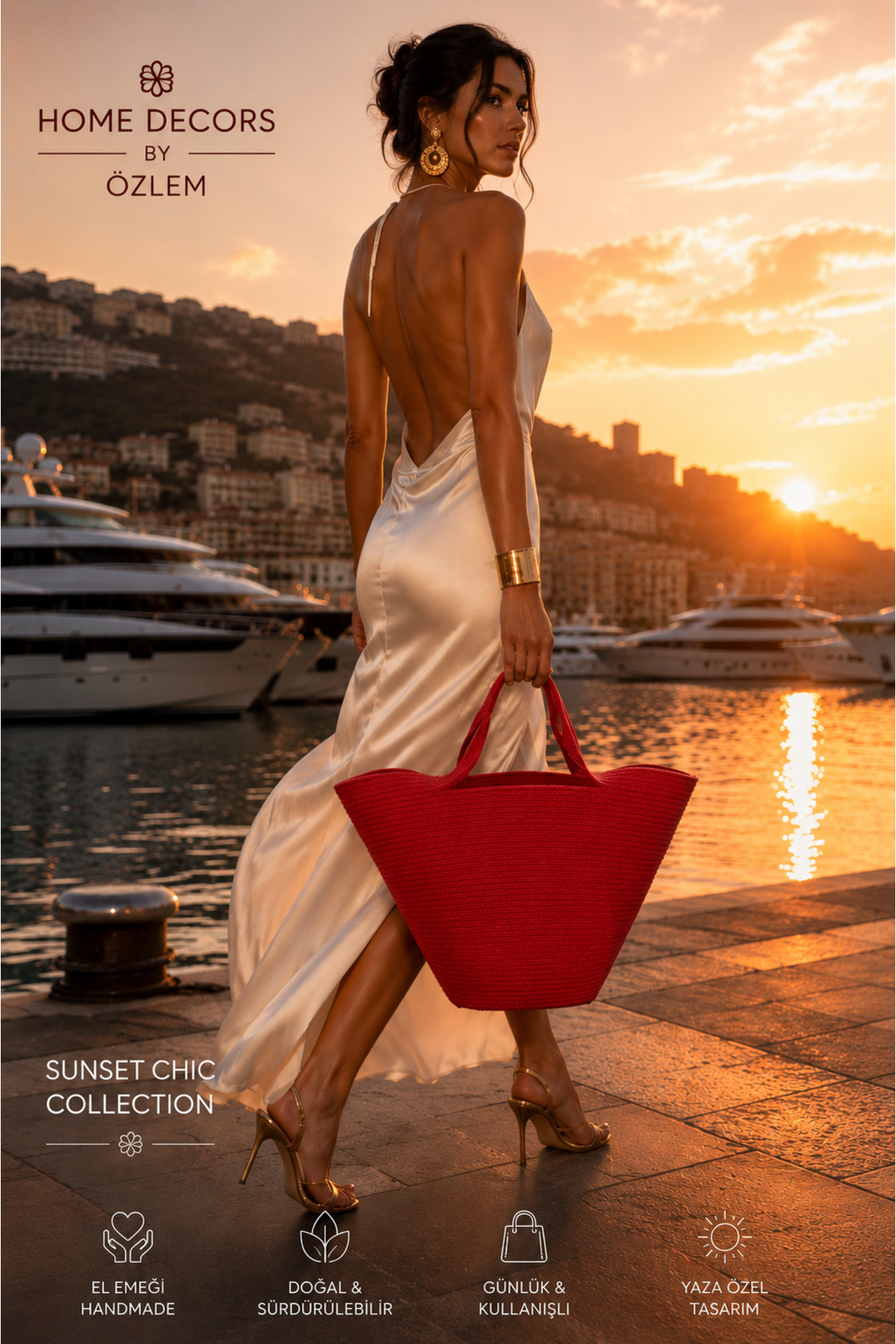 Red Shoulder Bag Beach Bag Casual Bag Straw Bag Handmade - 40~42x30cm