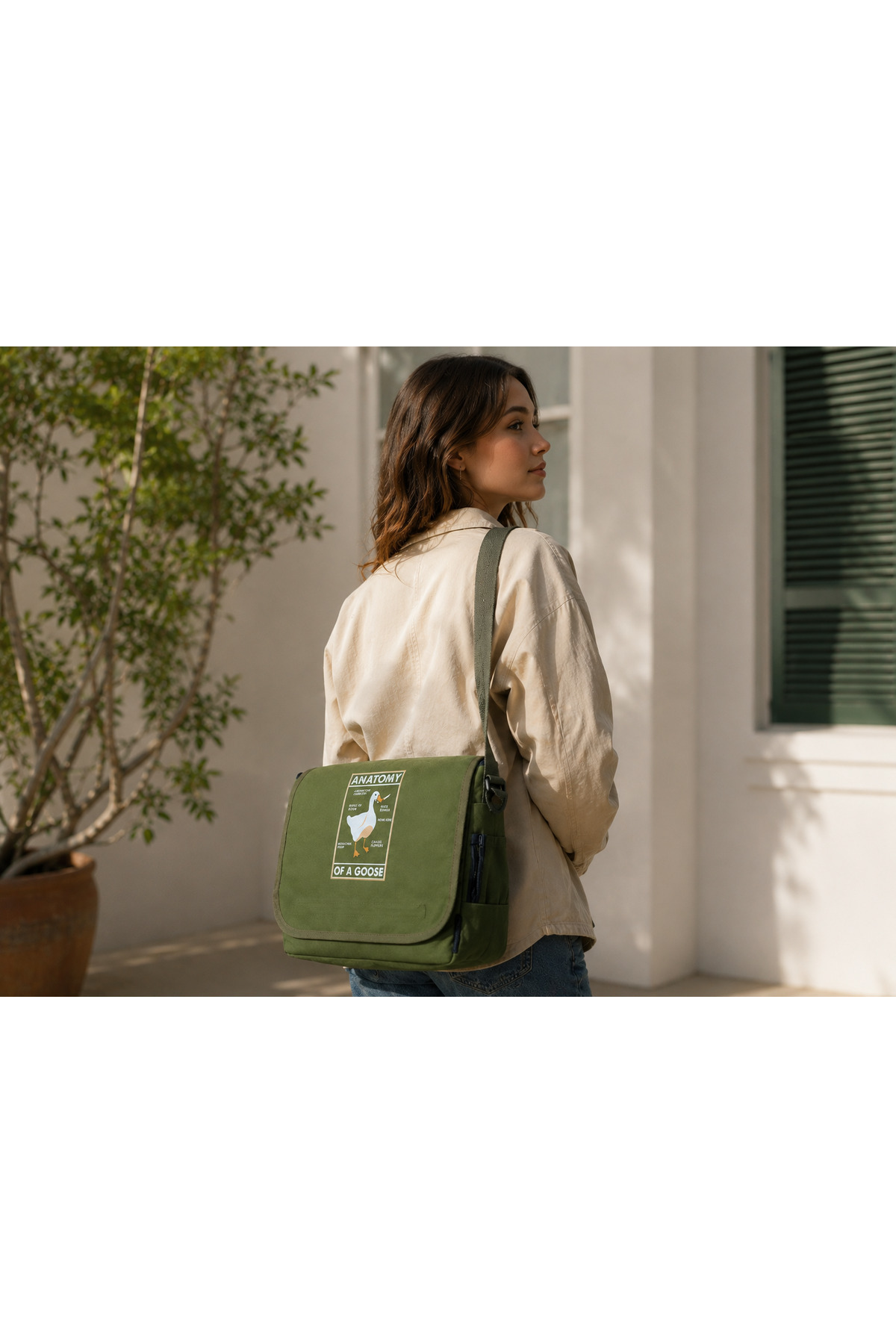 Moda West Duck Anatomy Baskılı Su Geçirmez Geniş İç Hacimli Suluk Cepli Unisex Postacı Çanta görsel 2