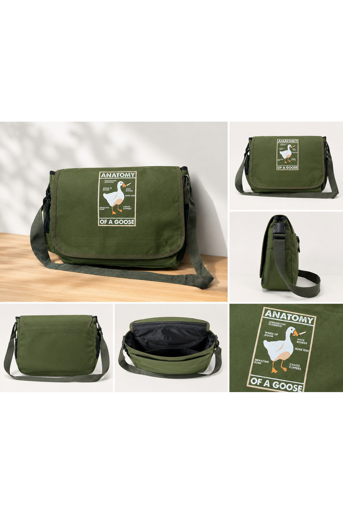 Moda West Duck Anatomy Baskılı Su Geçirmez Geniş İç Hacimli Suluk Cepli Unisex Postacı Çanta görsel 3