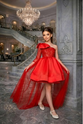 By Feyza Kids Collection Kız Çocuk Abiye Elbise Tül Kuyruk Çıkarılabilir Toka...