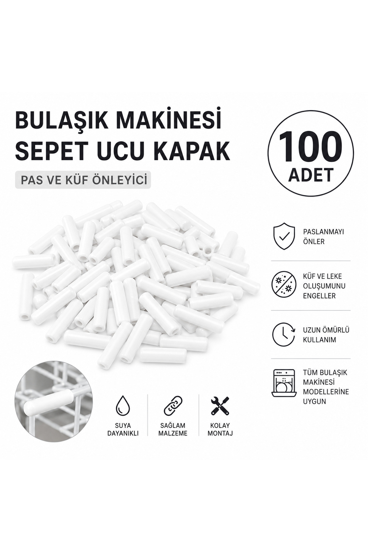 ÖZ BEYAZ EŞYA 100 Adet BEYAZ _BOSCH Pas Küf Önleyici Bulaşık Sepet Koruma Çubukları
