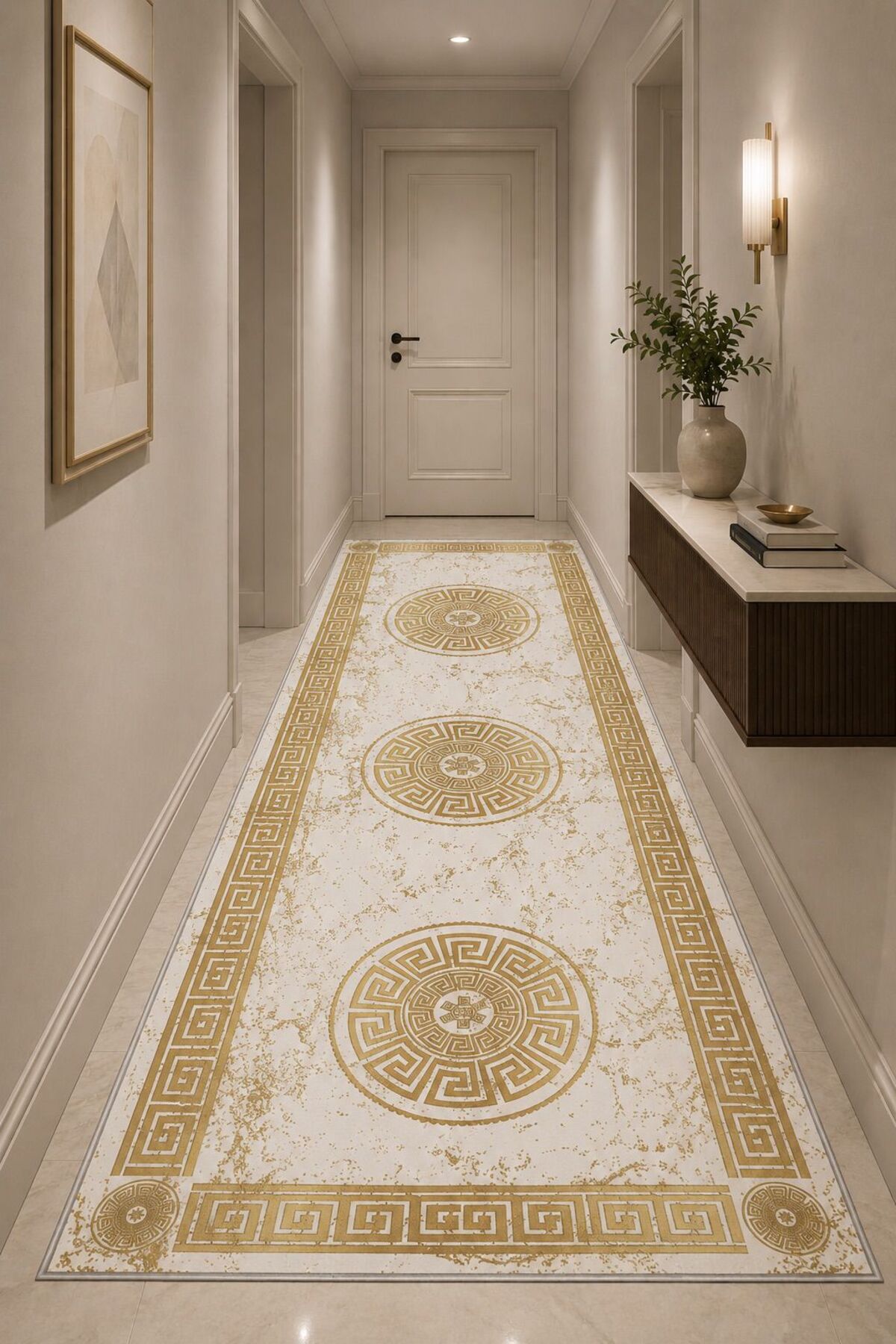 White Gold Carpet Runner Machine Washable Carpet Anti-Slip Base Carpet