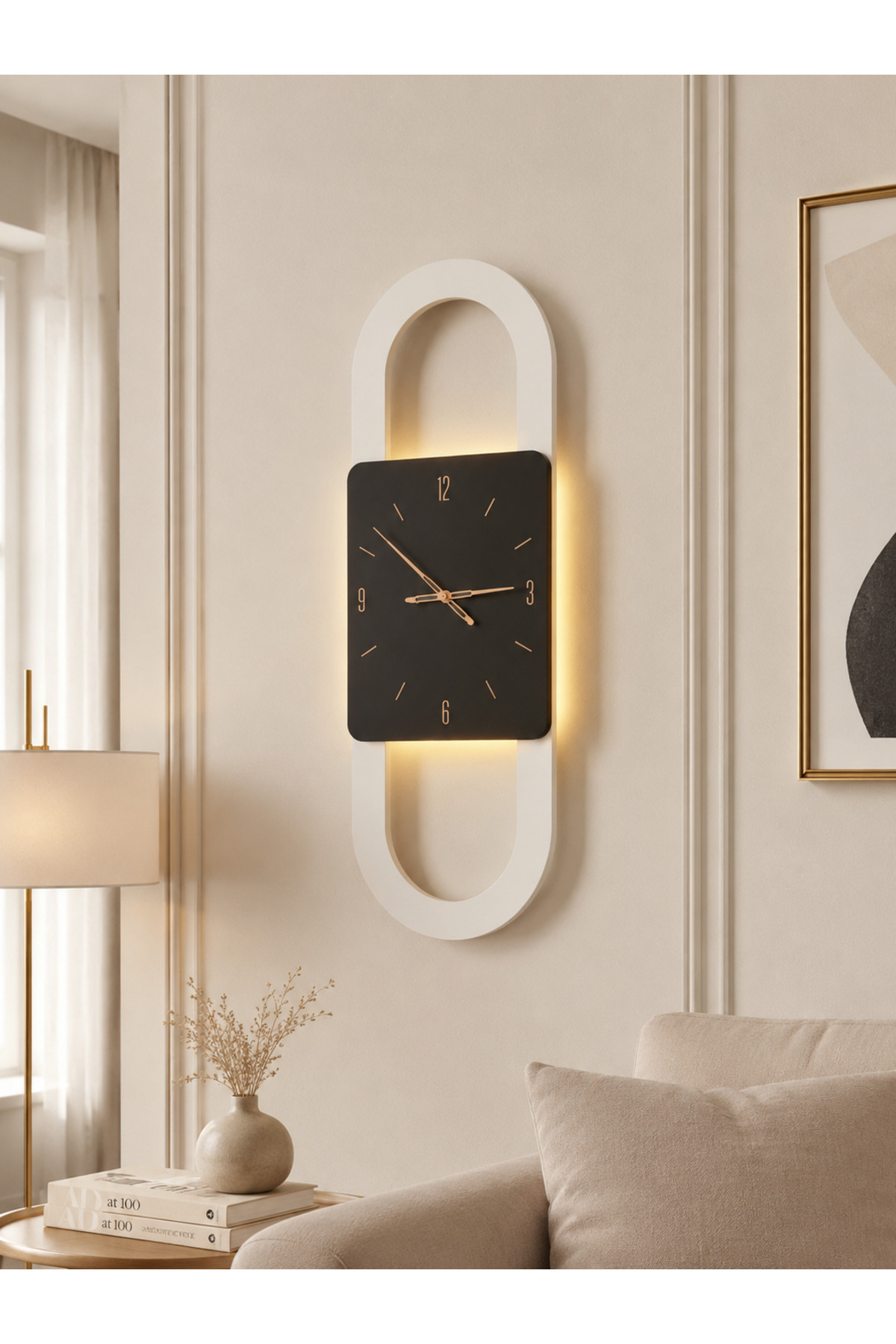 BERLİN WOODEN LIVING ROOM WALL CLOCK WITH BATTERY (LED) QUARTZ ULTRA-QUIET MECHANISM 28 CM X 85 CM
