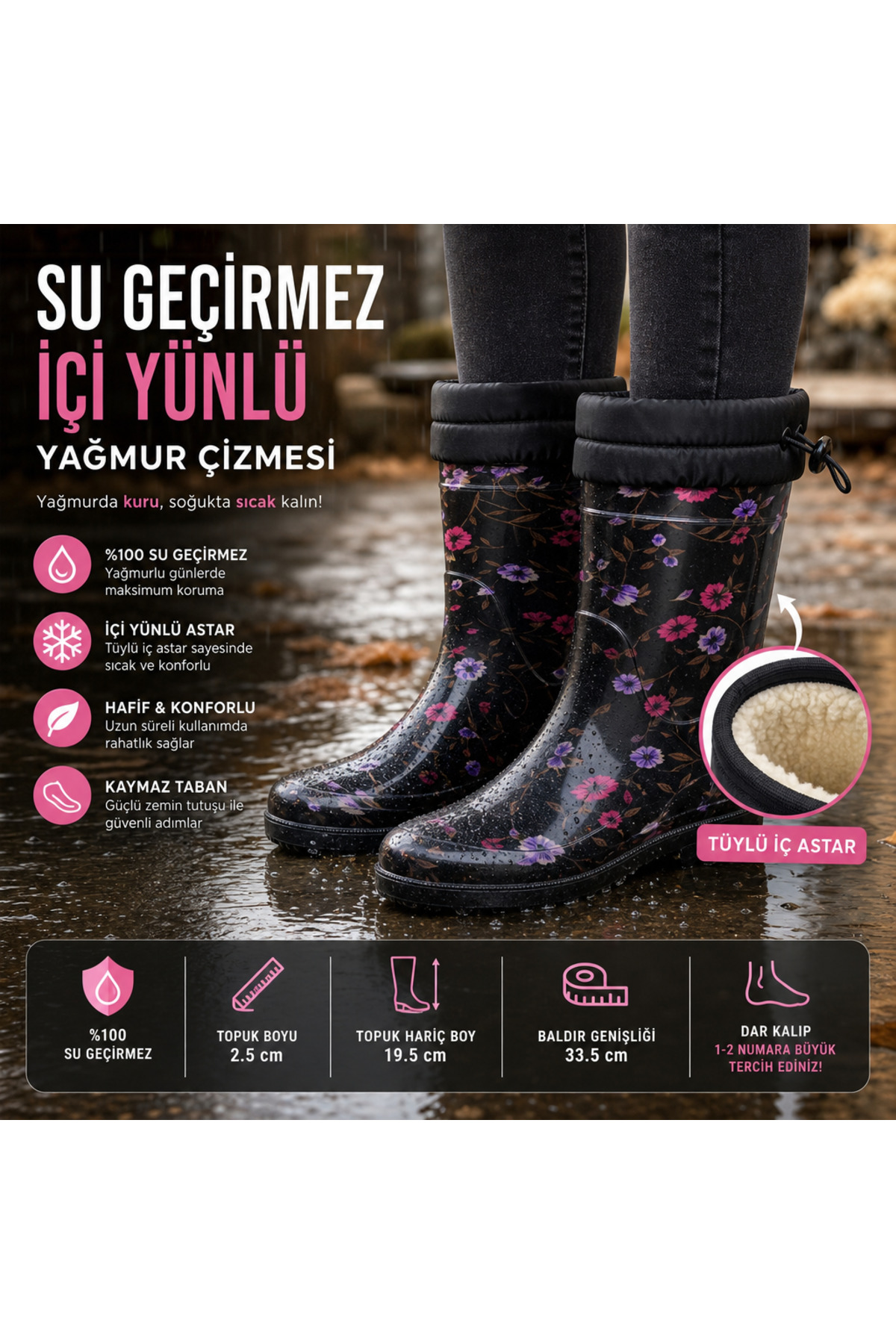 FEATHERED INSIDE CROCHET FLORAL RUBBER BOOTS