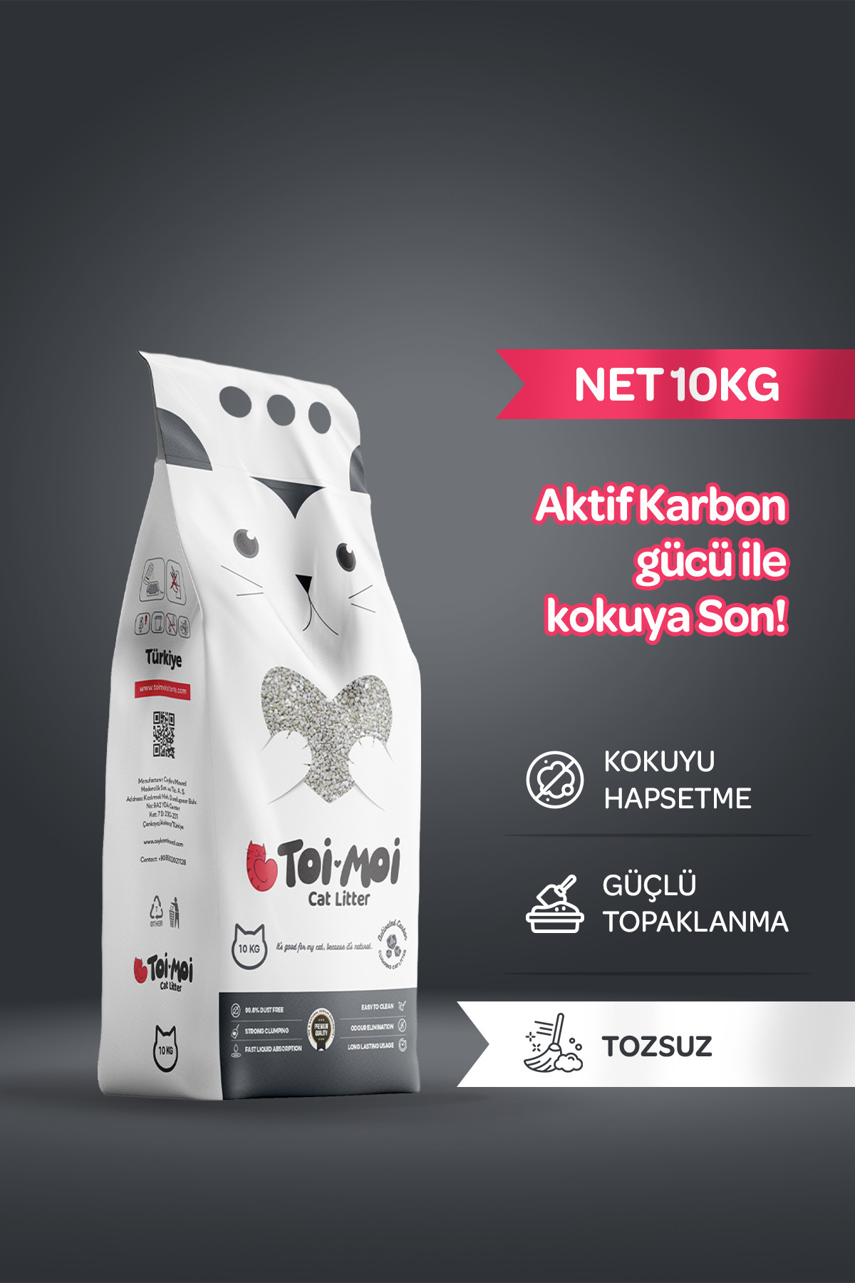 Toi Moi Koku Hapseden, Topaklanan,Tozsuz Aktif Karbonlu Bentonit Kedi Kumu 10kg - Fiyatı, Yorumları