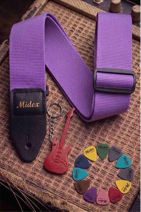 Midex ASM-26PU Gitar Omuz Askısı Lila Renk 89-155cm (Pena Hediye)
