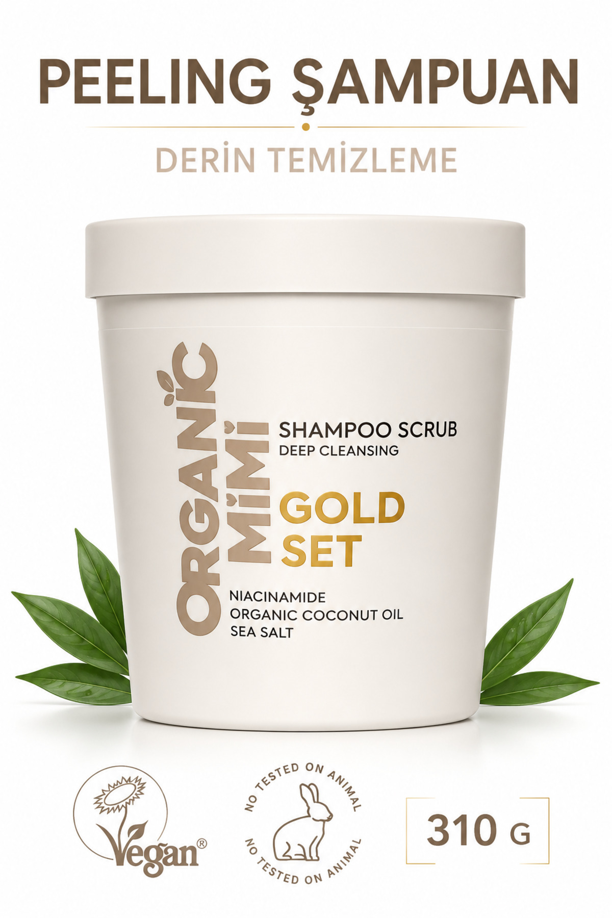 ORGANİC MİMİ Peeling Şampuan Hindistan Cevizi & Deniz Tuzu, Arındırıcı Şampuan ve Saç Peelingi, 310 g — 8606032062935