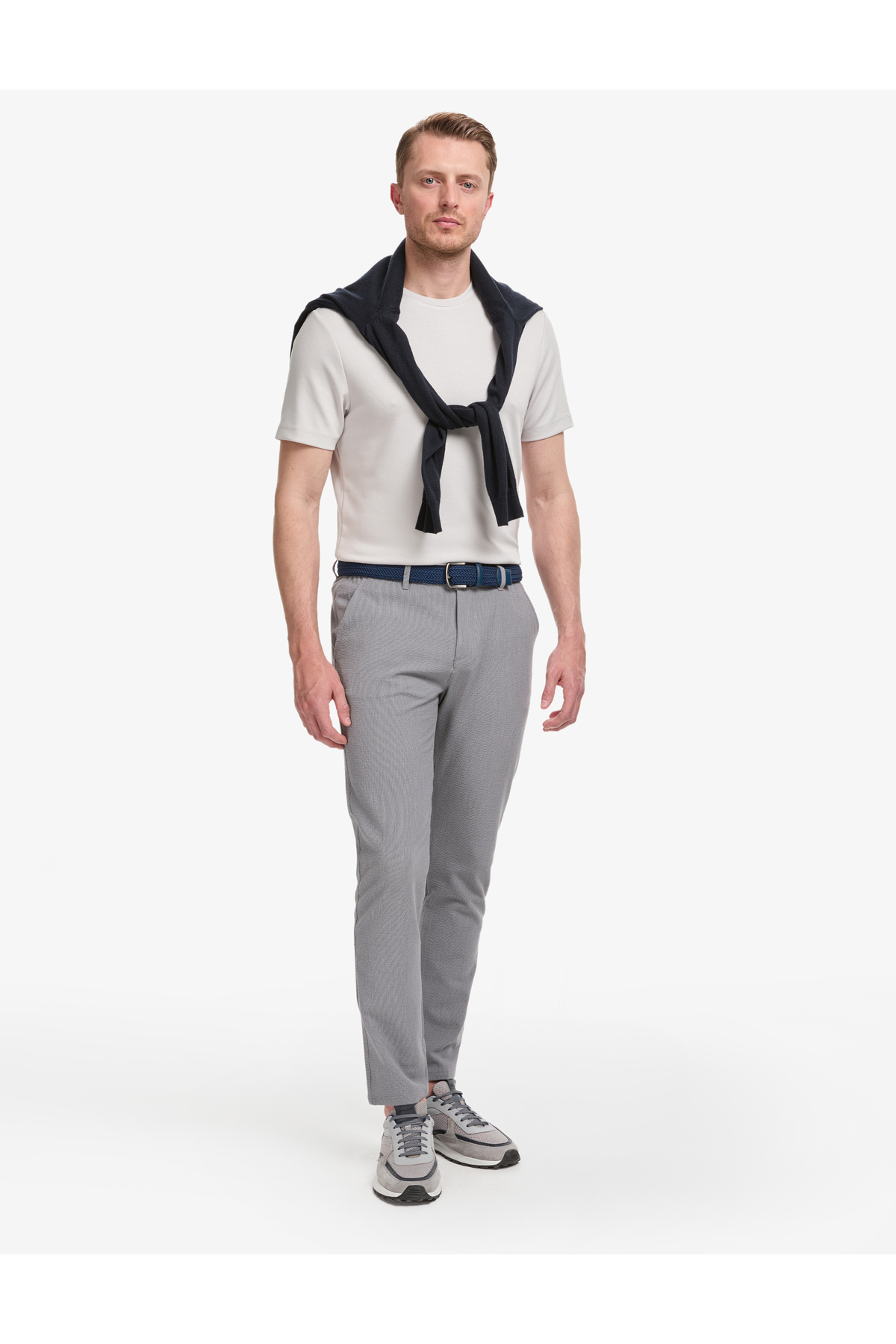 شلوار کتان وافل خاکستری اسلیم فیت 50308099-VR024 پیر کاردین شلوار Pierre Cardin