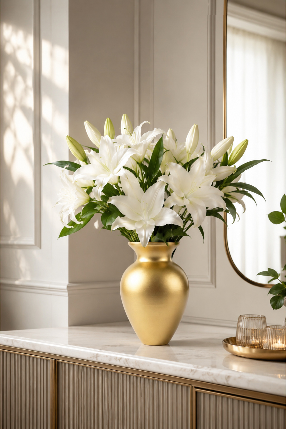 LAUREL Glass Vase 25 Cm • •GOLD COATED 6Y24007 • • Decorative Vase Modern Flower Vase Living Room Office Table Vase Models Pampas Vase Luxury Glass Vase Living Room Vase Scandinavian Glass Vase