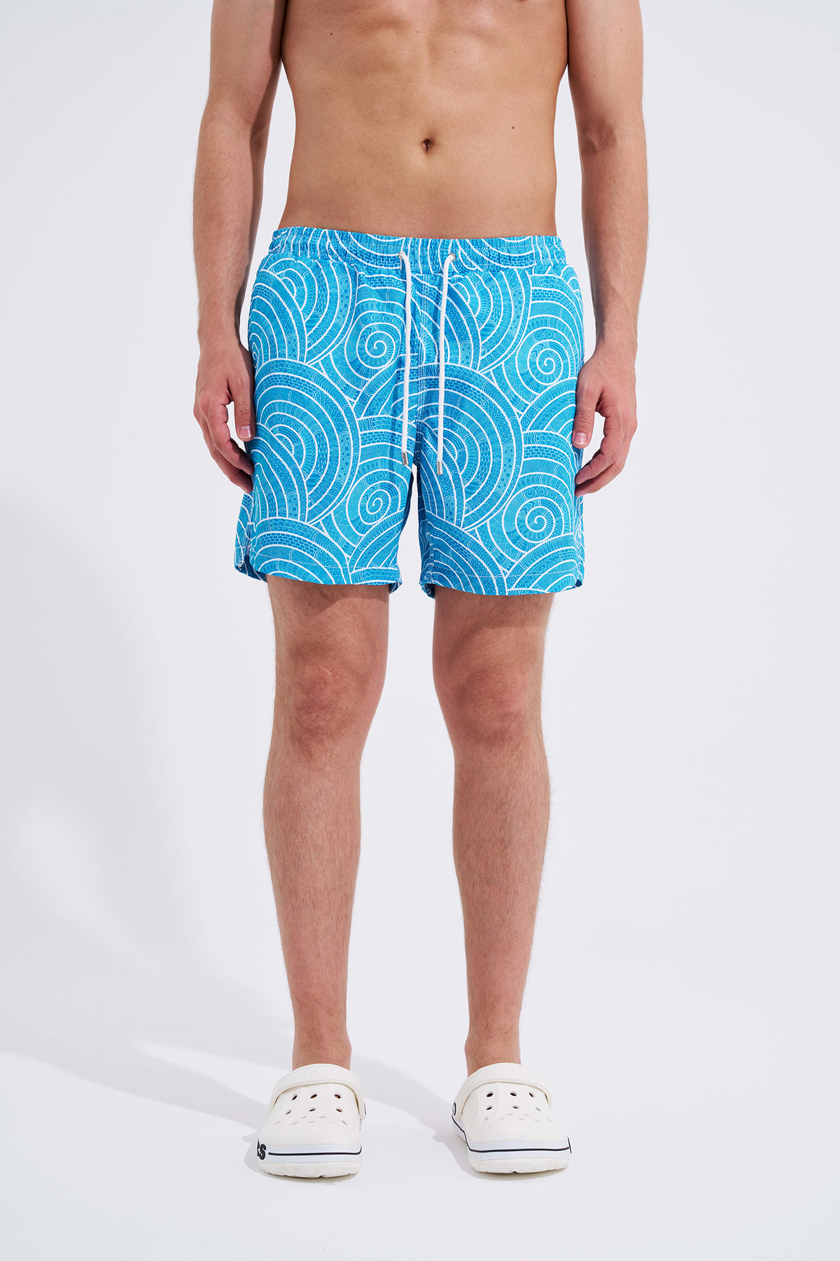 Machinist Men's Traditional Vintage Swim Shorts Blue-White