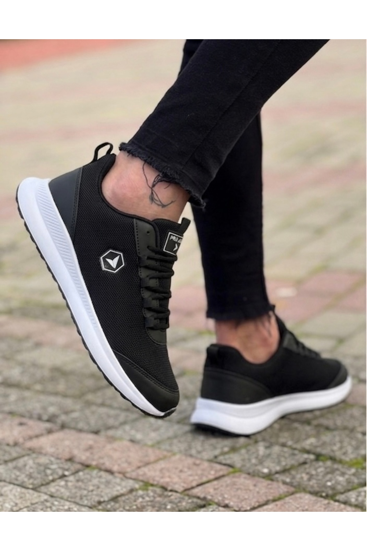 PRO JACK Siyah Beyaz Bağcıklı Sneaker Koşu Yürüyüş Erkek Spor Ayakkabı görsel 6