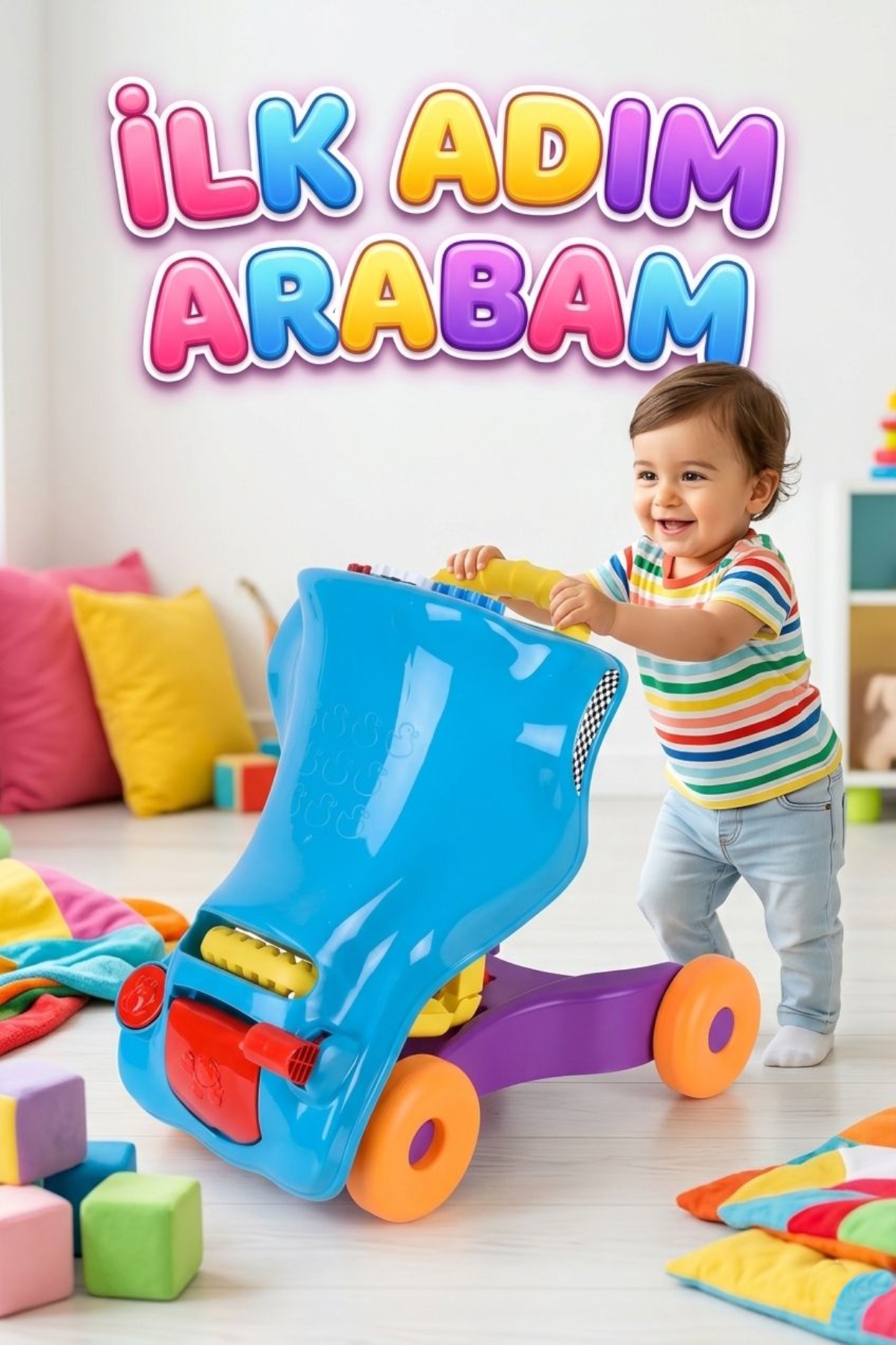 2in 1 First Step Trolley and My First Trolley Colorful Practical Educational Bin-Go Toy Walker