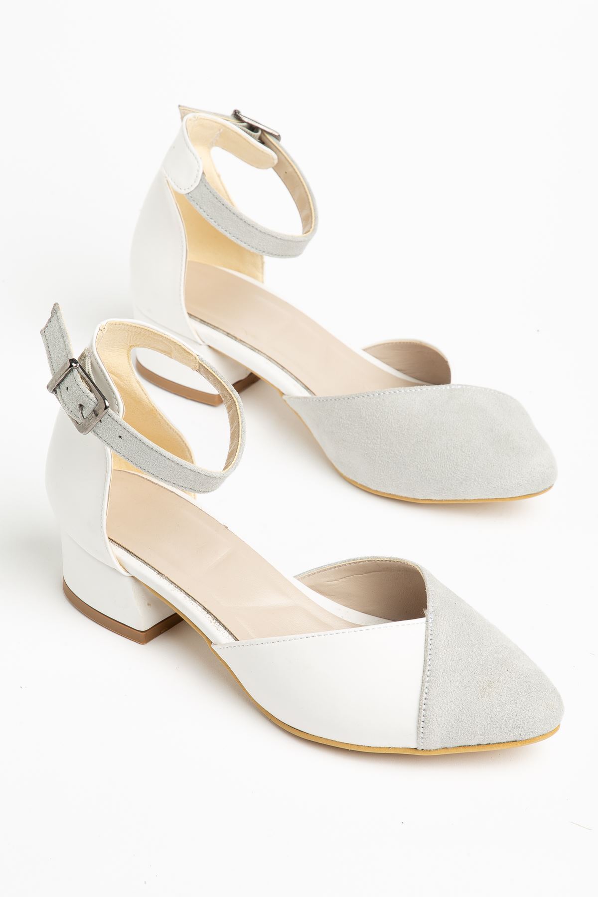Holly White Skin-Suede Heels