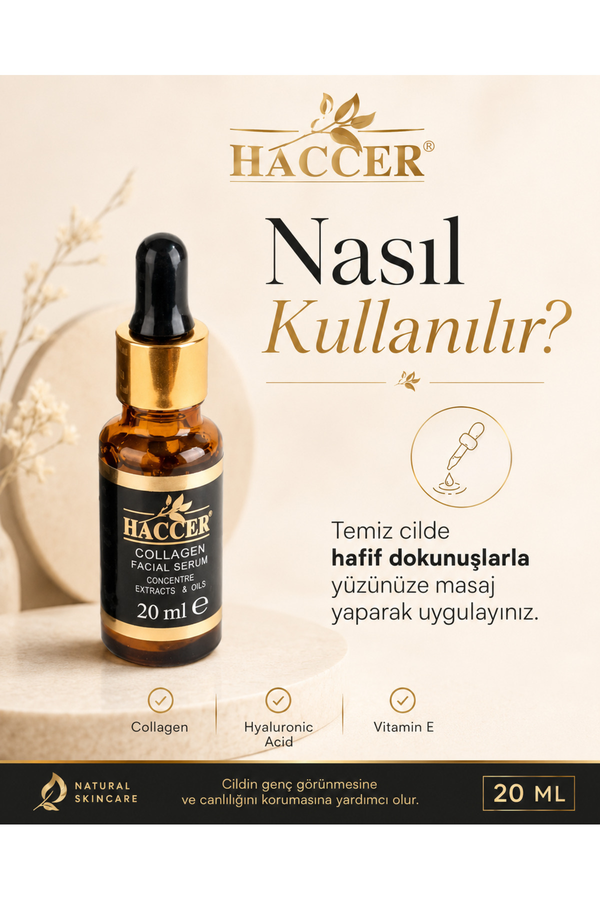 Hyaluronik Asitli, Doğal Kolajen Serum 30 ml Yüz Serumu — HCCR-SR1 — تصویر 4 از 7