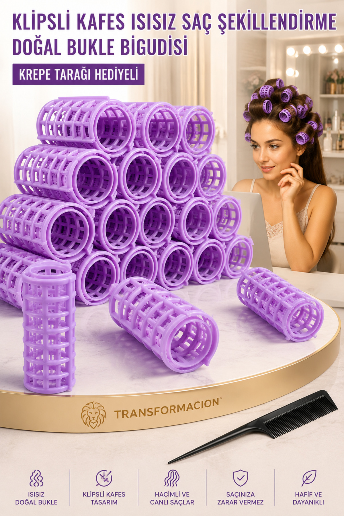 Transformacion Kafes Gece Bigudisi Isısız Saç Şekillendirme Doğal Bukle Bigudisi 20 Adet 720025