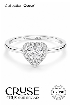 Cruse 925 Ayar Gümüş Cœur® Kalp Tektaş Yüzük 18 Ayar Beyaz Altın Kaplama