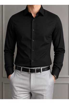 cto your style Slim Fit Dar Kesim Düz Sert Yaka Uzun Kollu Kolay Ütü  Dört Me...