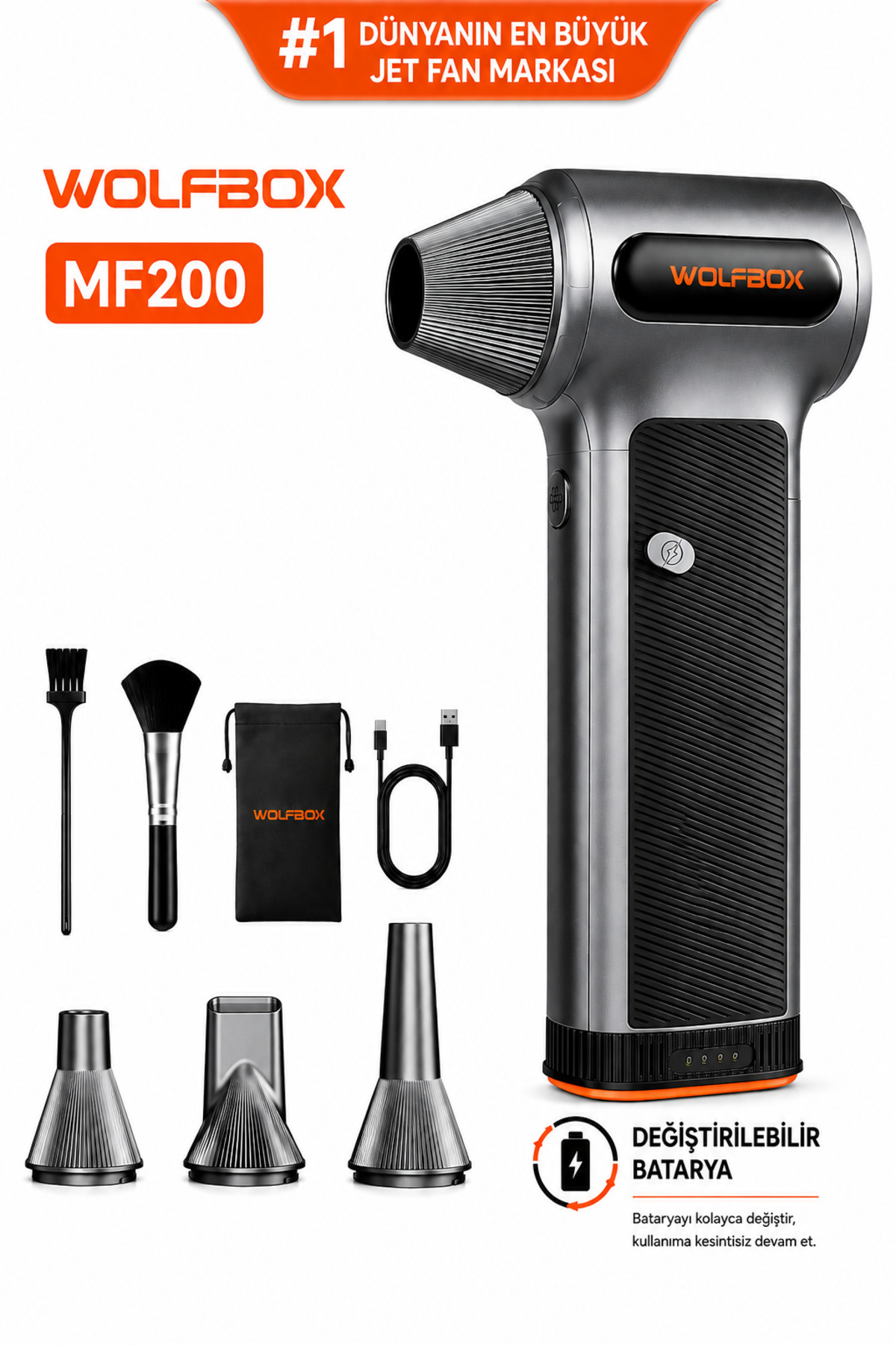 WOLFBOX MF200 Jet Fan Hava Üfleyici Çıkarılabilir Bataryalı 3