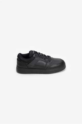 Emporio Armani Erkek Yuvarlak Burun Bağcıklı Deri File Detaylı Lacivert Sneaker