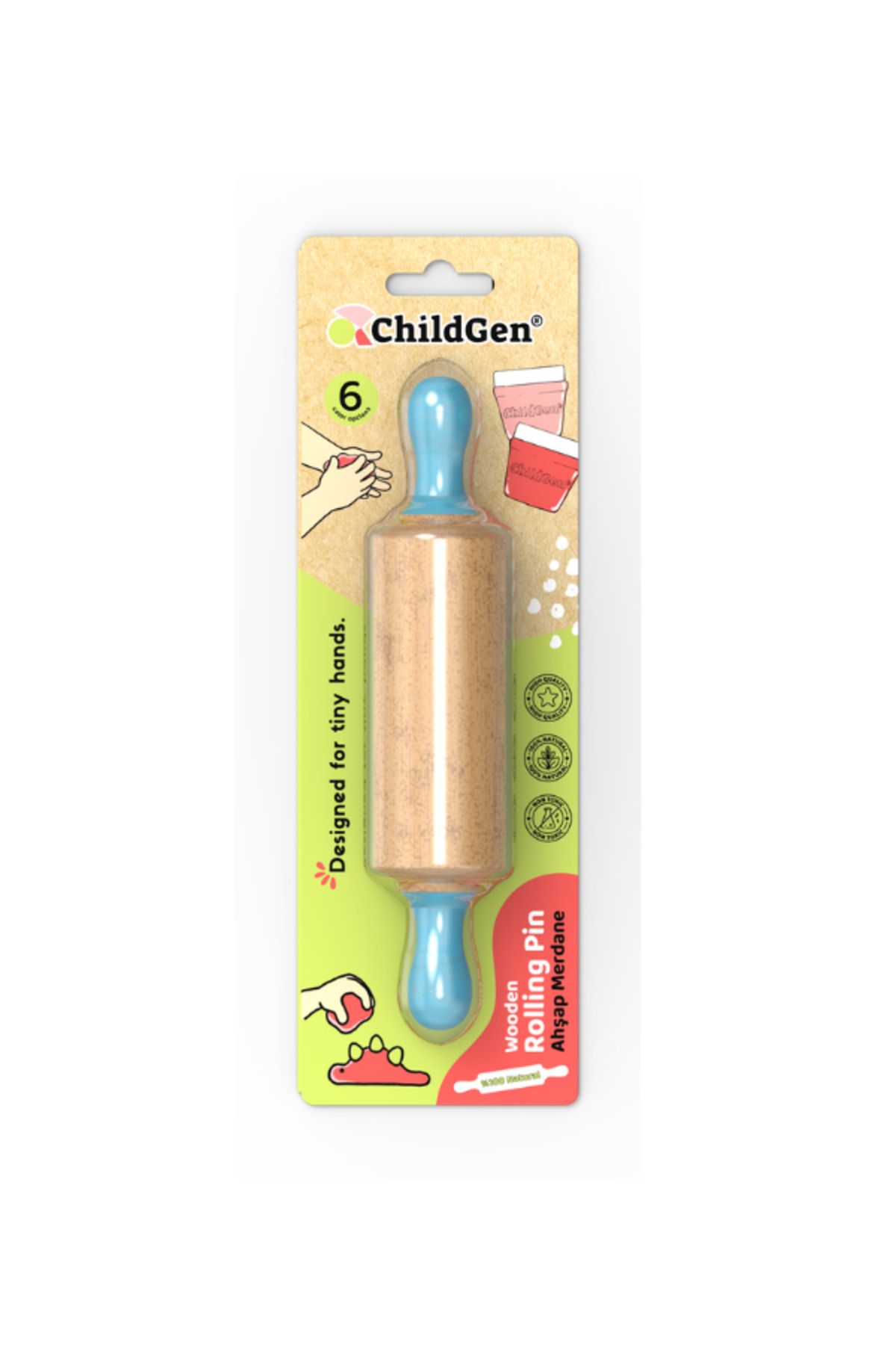ChildGen Play Dough Mini Ahşap Merdane-mavi
