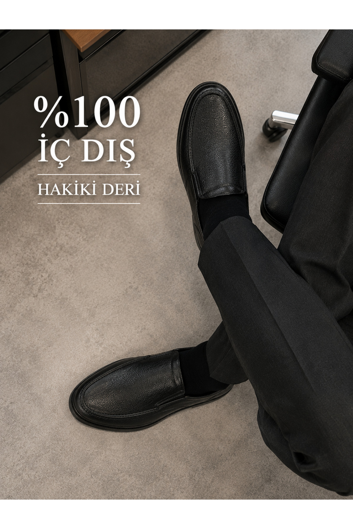 Hakiki Deri Erkek Klasik Günlük Ayakkabı – Ortopedik Tabanlı Rahat Ofis/Baba Ayakkabısı Siyah