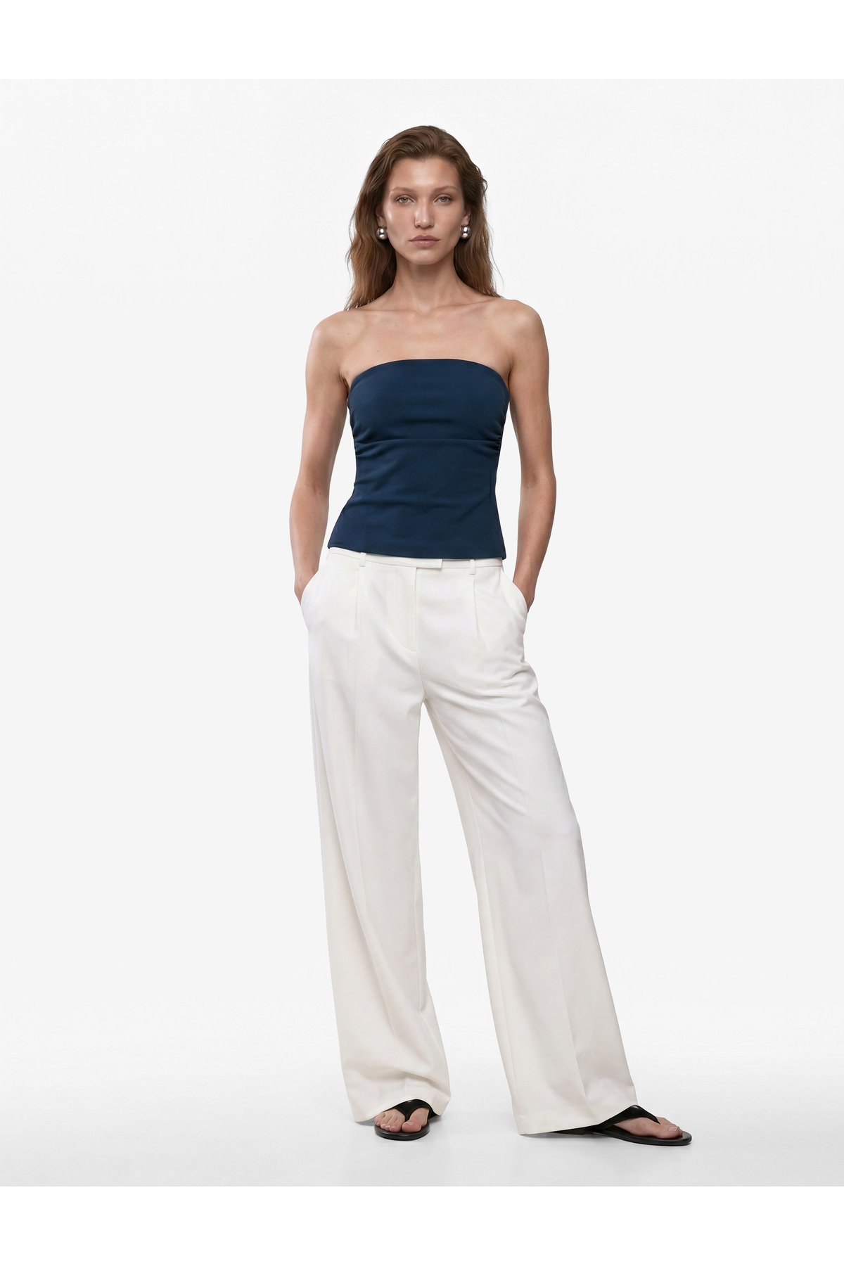Koton Slim Fit Bel Vurgulu Drape Detaylı Straplez Top