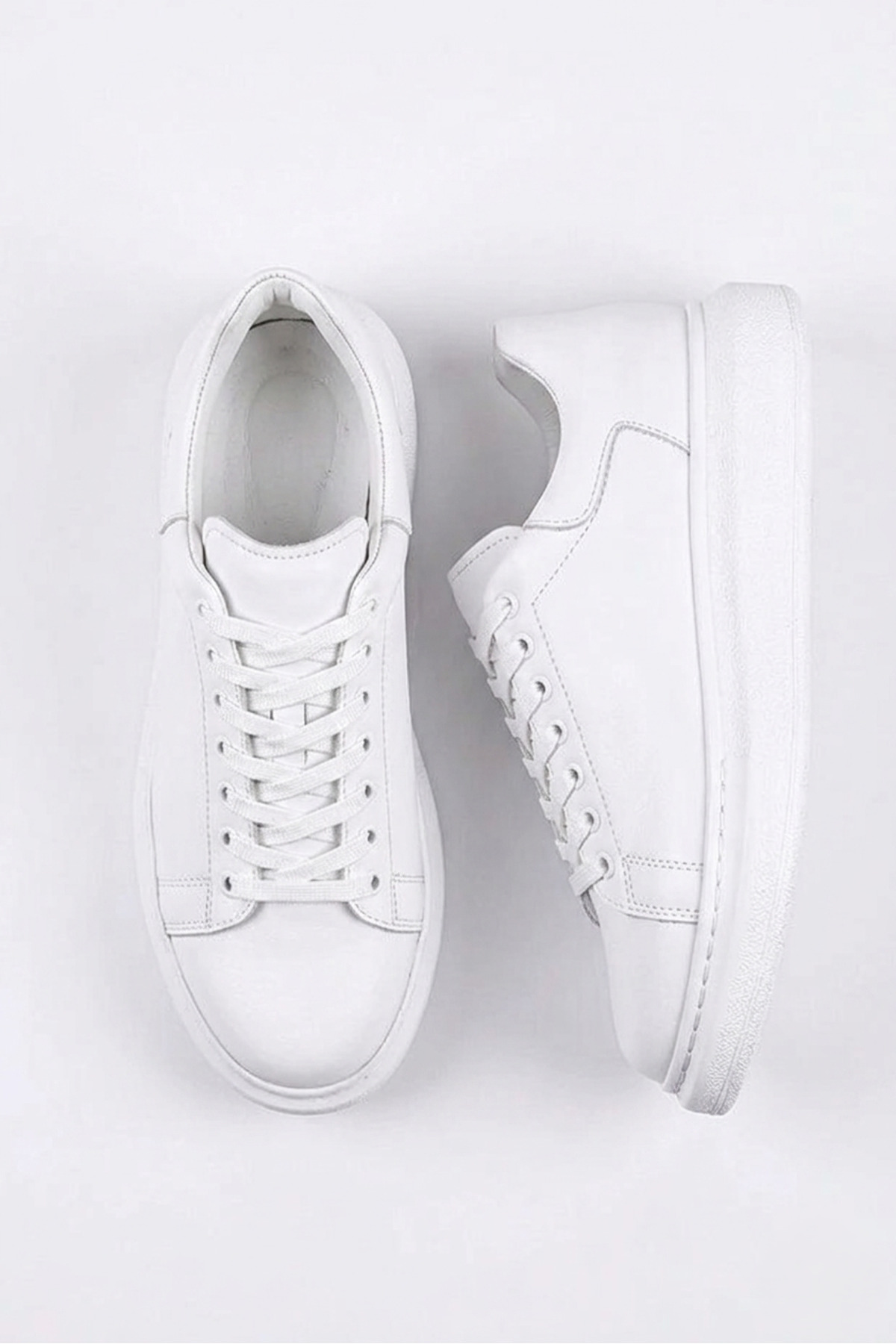 Premium Men's Sneakers with High Sole Laces White