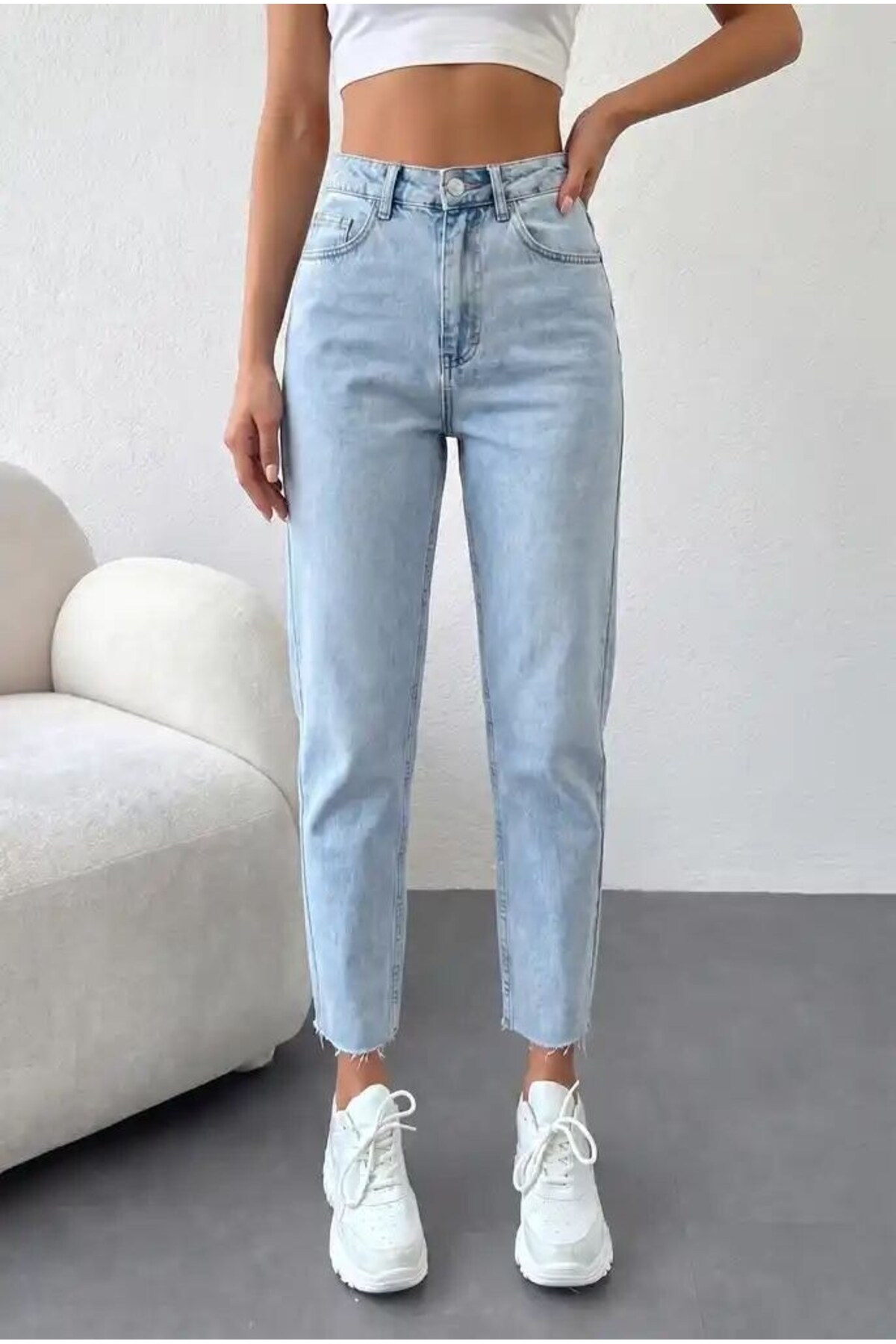 Women's High Waist Mom Jean Trousers 100% cotton No stretch