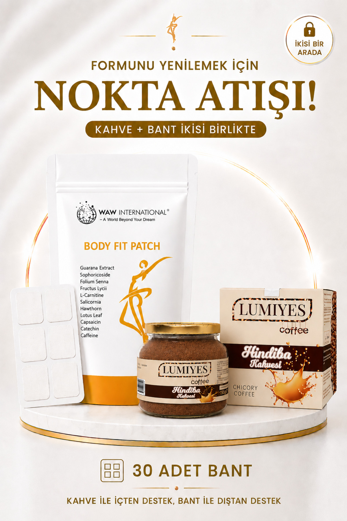 waw international Body Fit Patch 30’lu Göbek Bandı + 100 gr Lumiyes Detox Kah...