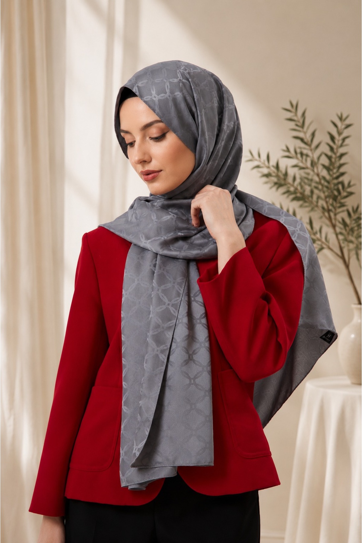 MİRSOY SCARF Lina Desen Kaymaz jakarlı Şal