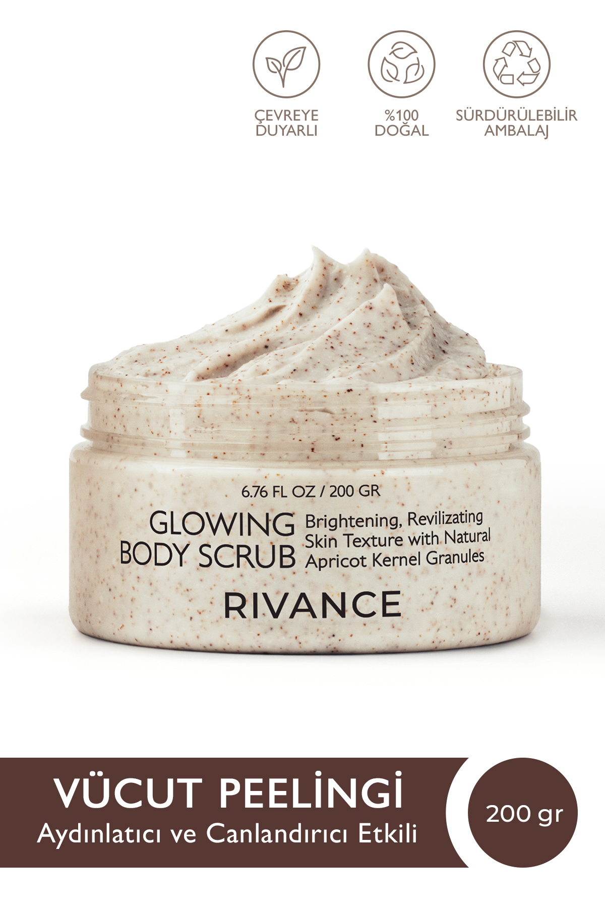 Rivance Scrub Cream Kayısı Çekirdeği Tanecikli Işıltı ve Nem Veren Vücut Peeling Kremi 200 gr — 8684790344289
