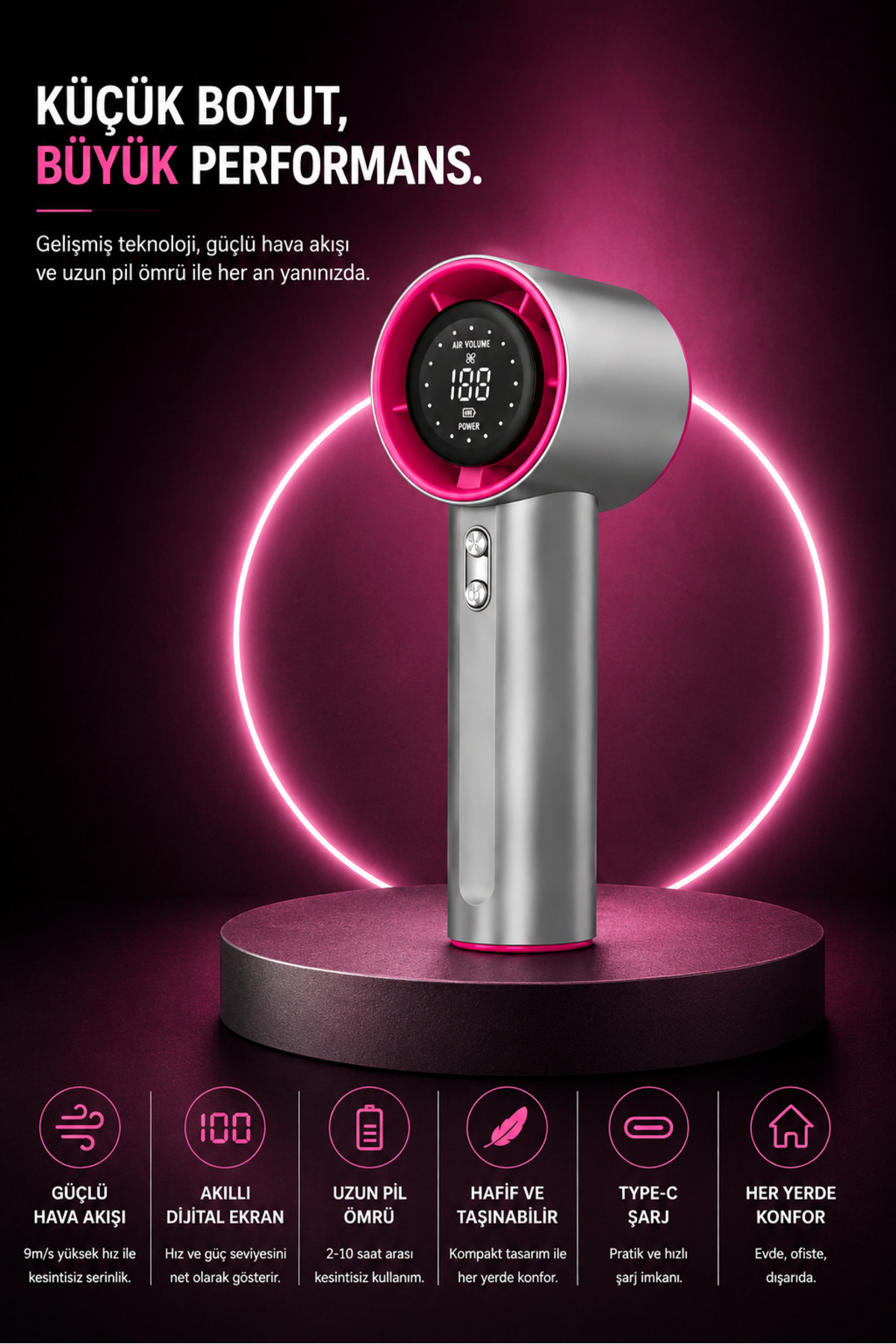 Mini Hand Fan with Rechargeable Digital Indicator Portable Mini Fan with Metal Housing with Icing Effect