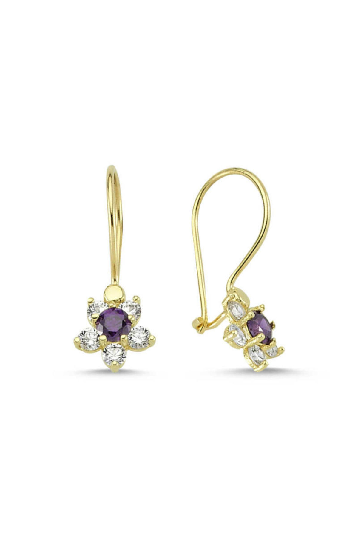 Sembol Gold Altın Çocuk Küpe 14 Ayar Sallantılı Model Taşlı