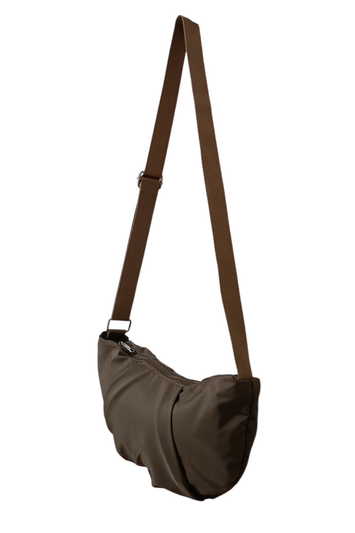EG BAGS Luné Teknik Kumaş Yarım Ay Omuz ve Çapraz Çanta Koyu Kahve