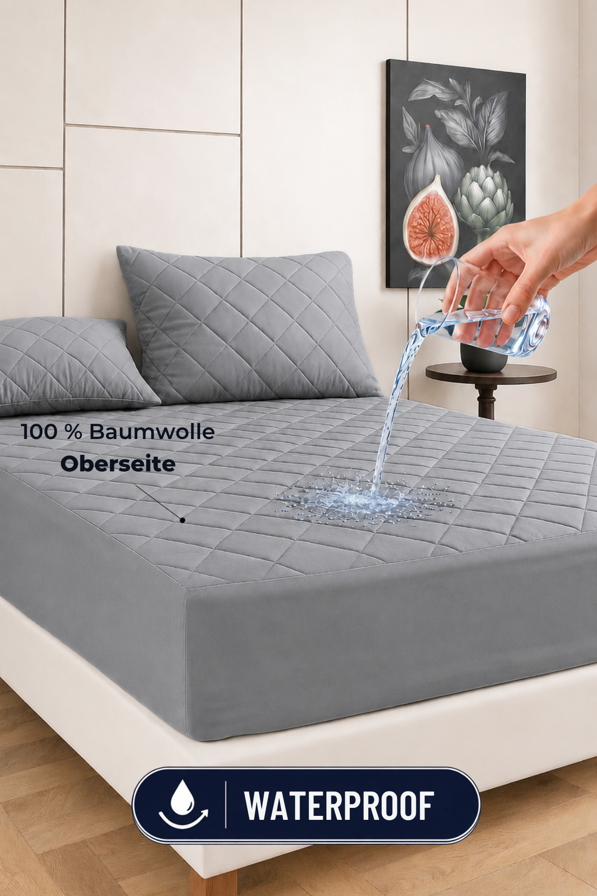 Formeya Pamukkale grauer, gesteppter, flüssigkeitsdichter Matratzenschoner fü...