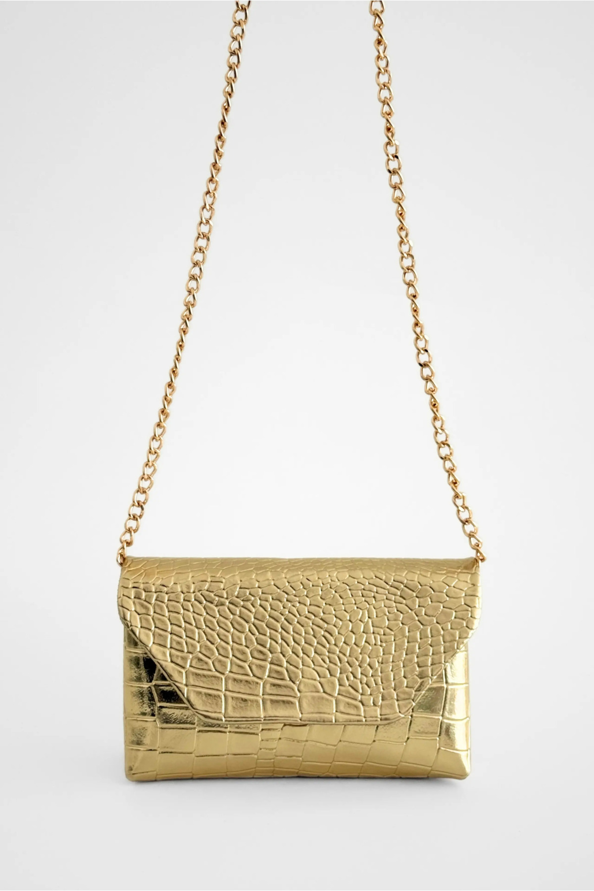 Sellini Clutch Kroko Desenli Zincir Askılı June Altın Omuz Çanta görsel 5