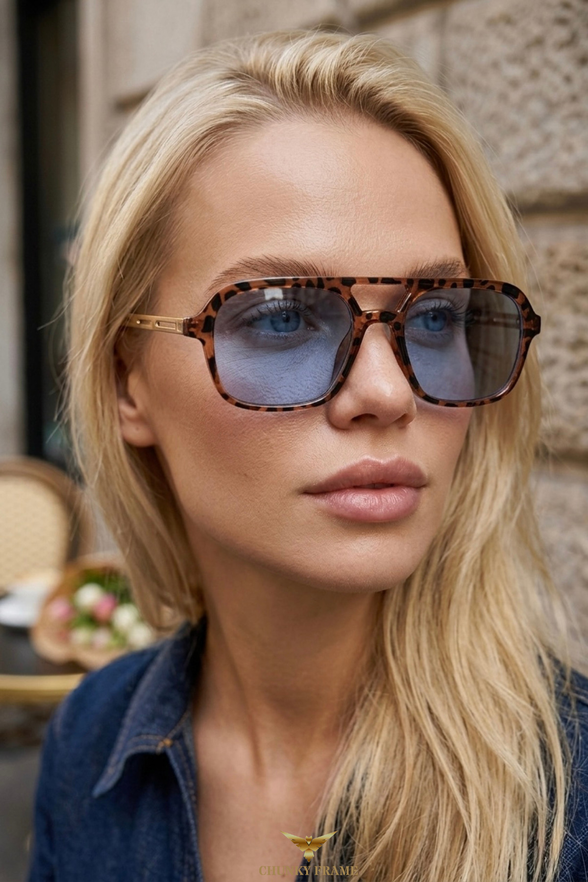 Chunky Frame Swanky Unisex Leopar Çerçeveli Mavi Ultra Hafif Uv400 Filtreli Güneş Gözlüğü