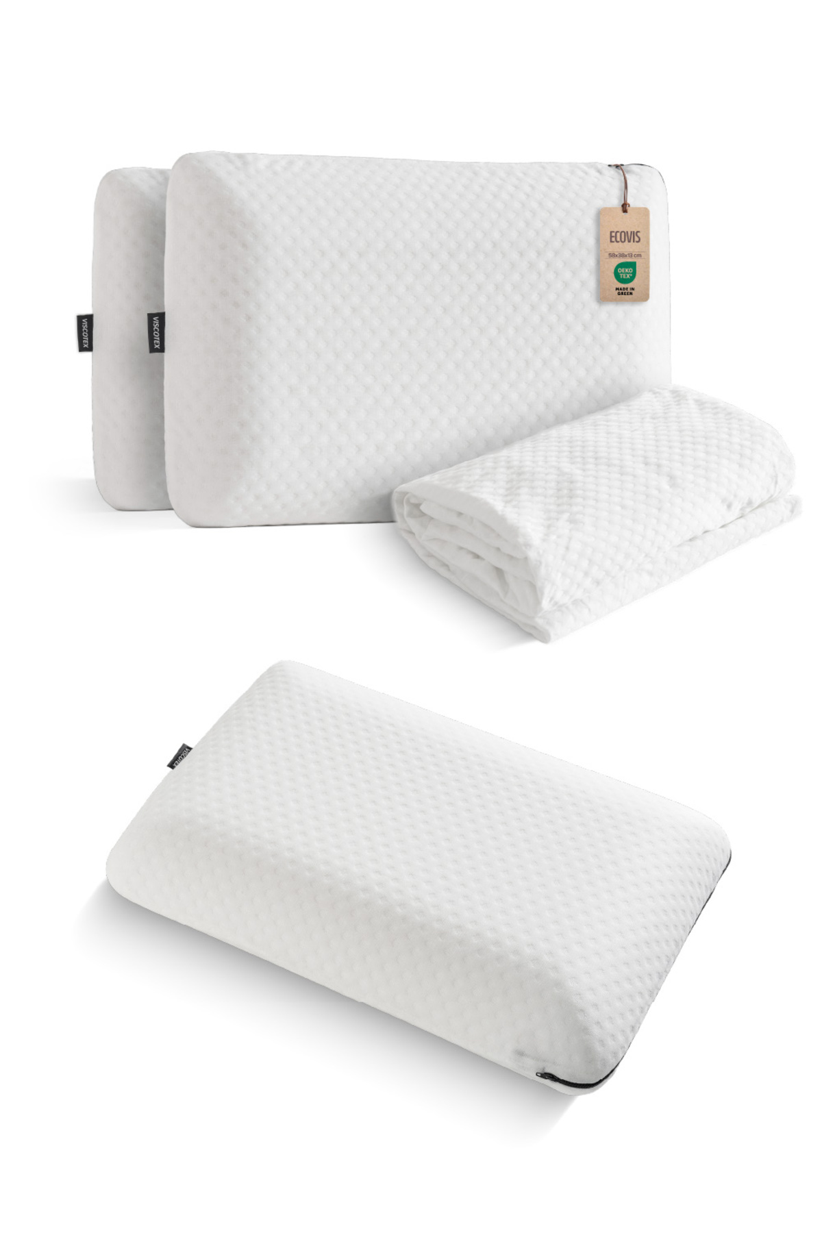 Ecovis Family Set, 2-Piece Visco Pillow and Double Liquid-Proof Fitted Bed Pillow 160x200cm
