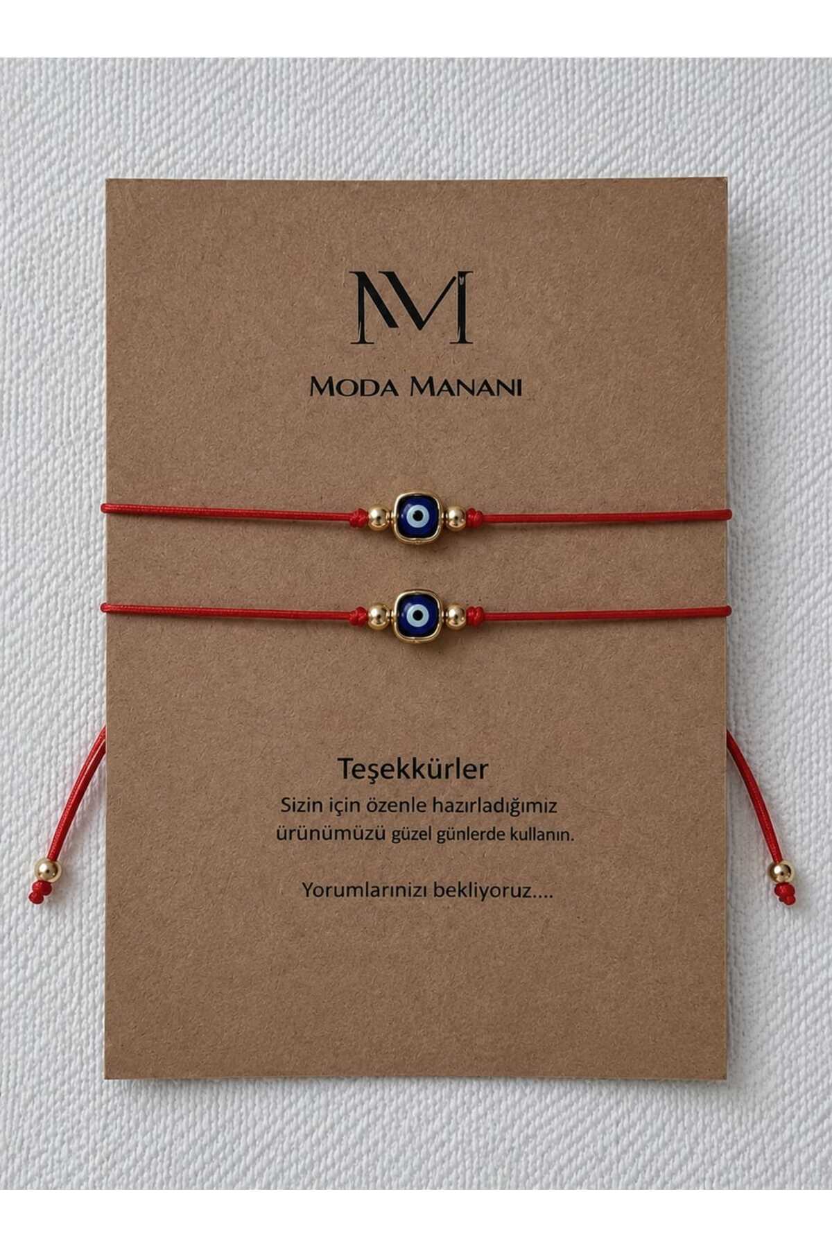 MODA MANANI 2 Adet Kırmızı İpli Mavi Nazar Boncuklu Şans Bilekliği- Sevgili, arkadaşlık